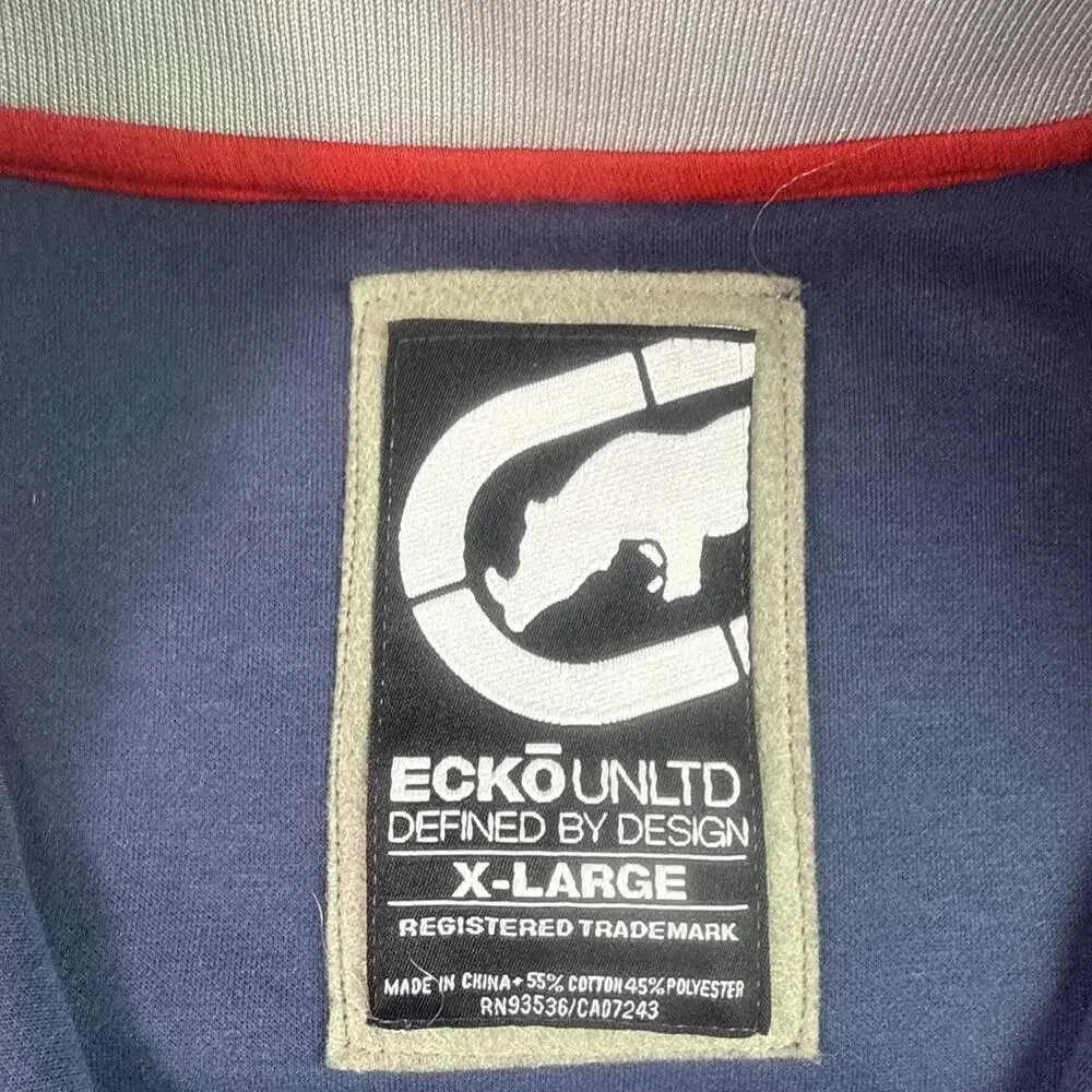 Ecko Unltd Track Jacket Mens XL Blue Plaid Full Zip Embroidered Hip Hop Y2K